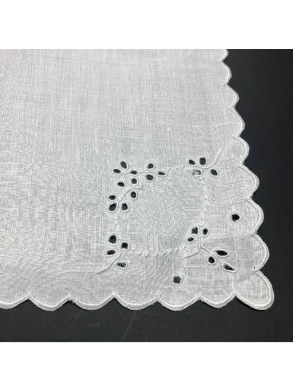 Vintage Linen Napkins White Embroidered Square 6.5 inches Flaws some Yellowing